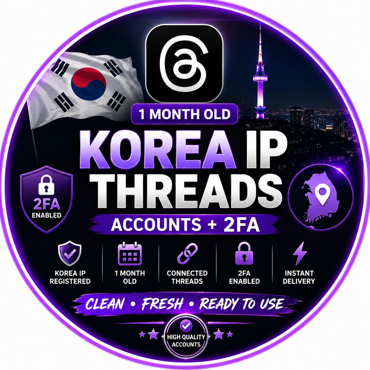 1 month old Korea IP threads +2fa